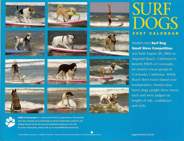 surfing dogs calendars