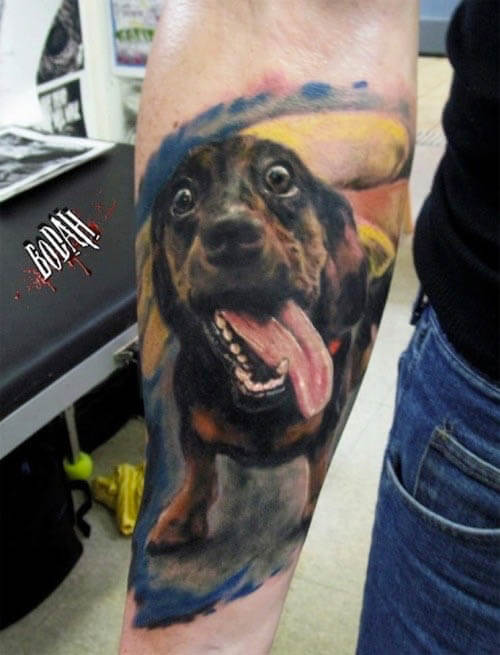 DOG TATTOO DESIGNS - AMAZING, STUNNING, WONDERFUL, 3D, COLORIFIC, ART, PORTRAITS, INK, PERMANENT, DOG TATTOOS FOR MAN & WOMAN